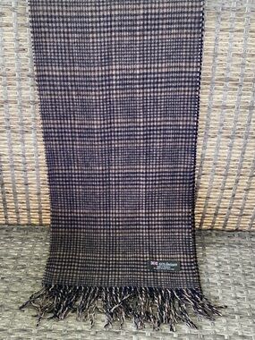 British Collection Brown Plaid Fringe Scarf 100% Cashmere Made In Scotland